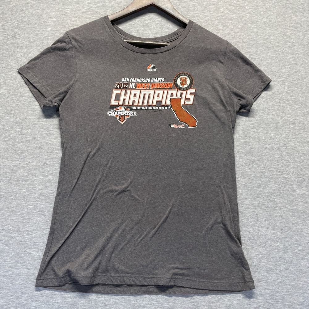 San Francisco Giants T Shirt Womens L Heather Gray‎ Majestic MLB Baseball Sports